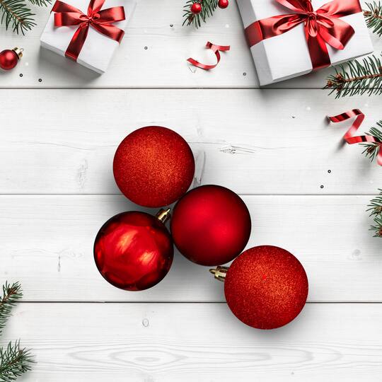 16ct. 3" Hot Red Shatterproof 4-Finish Christmas Ball Ornaments